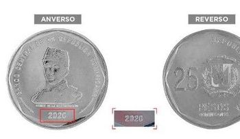 Banco Central poner a circular a partir del lunes 15, moneda de 25 pesos del año 2020