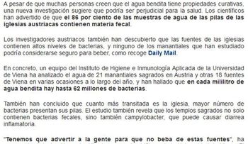 El 86% del agua bendita en Austria contiene materia fecal y podría ser perjudicial para la salud