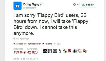 Por quitarle la paz, creador da muerte al juego "Flappy Bird"