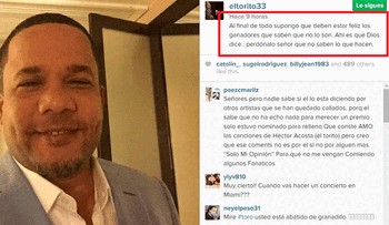 Héctor Acosta â??El Toritoâ? se desahoga después de los Premios Soberano