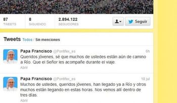 Papa da bienvenida a Jornada Mundial vía Twitter