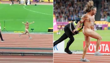 Un nudista intentó robarse el show de Usain Bolt en los 100 metros