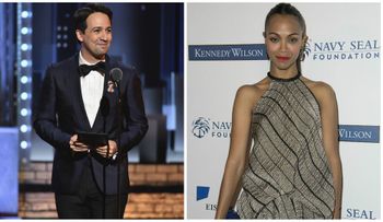 Zoe Saldaña y Lin-Manuel con Paseo de la Fama de Hollywood