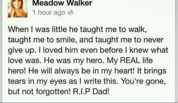 Lo que publicó en su Facebook la hija de 15 años del fallecido actor Paul Walker