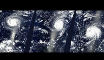 NASA capta imagen nunca antes vista de tres huracanes en línea sobre el Pacífico