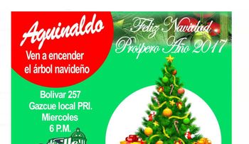 Trajano agradece designación; desea un Prospero 2017;  invita a encender Arbol de Navidad
