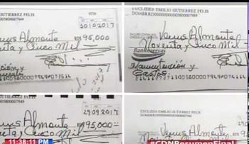 Euclides Gutiérrez Félix presenta cheques de alegada manutención de su hija