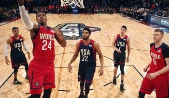 Karl-Anthony Towns anota 24 puntos; equipo del mundo vence a EEUU en juego de novatos