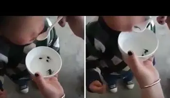 Una madre genera repulsa por dar a comer renacuajos vivos a su pequeño hijo