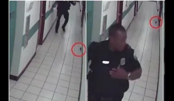 Un policía sale corriendo al ver un ratón