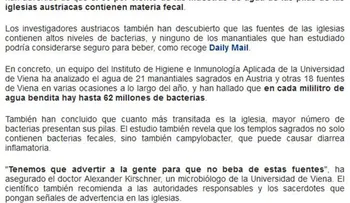 El 86% del agua bendita en Austria contiene materia fecal y podría ser perjudicial para la salud