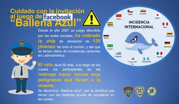 Policía advierte peligro del juego â??Ballena azulâ?