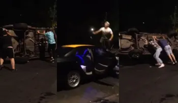 Volcaron el auto de un taxista que agredió a un joven por usar Uber
