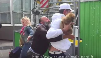 Un hombre sin hogar llora cuando activistas le quitan a su perro
