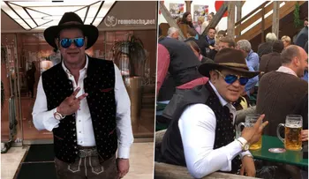 Sammy Sosa con traje del Oktoberfest tomando frias en Alemania