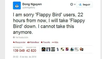 Por quitarle la paz, creador da muerte al juego "Flappy Bird"