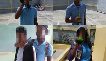 Publican fotos de estudiantes en el patio de una escuela, ingiriendo cervezas; otro con un cuchillo