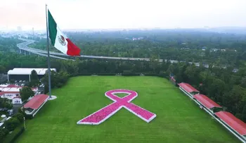  Unas 15,000 personas forman gran moño rosa contra el cáncer de mama en México 