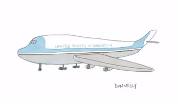 El avión presidencial de Trump, visto por una caricaturista