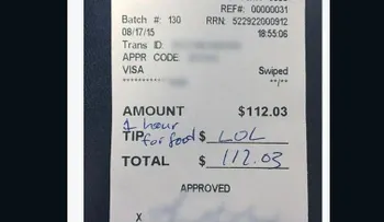 Clientes dejan un 'LOL' como propina por una cuenta de 112 dólares