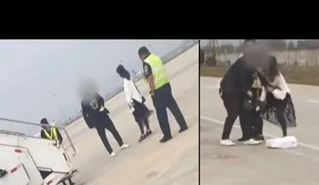 Una pareja en proceso de divorcio se desnuda y pelean en la pista de un aeropuerto