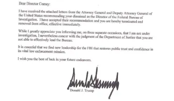 Esta es la carta de despido que Trump le escribió al director del FBI James Comey