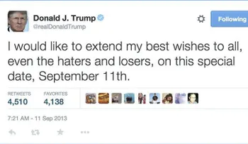 Trump elimina un controvertido tuit que publicó el 11 de septiembre de 2013 y reabre la polémica