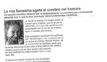 ''La voz de la mujer agota el cerebro del hombre"', según estudio