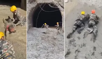 Rescatistas se arrastran por el lodo para salvar a atrapados en Nepal tras colapso de glaciar