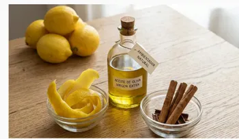 Mezcla de limón, canela y aceite de oliva para aromatizar el hogar
