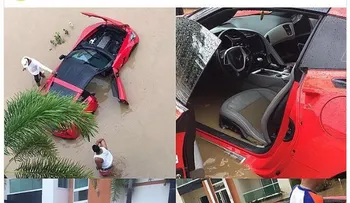 Don Miguelo muestra su carro inundado; pide a Dios proteger "nuestro San Francisco de Macorís"