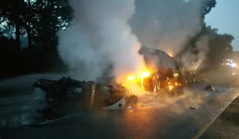 Muere calcinado conductor de camión se accidentó en autopista Duarte