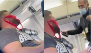Hombre usa tanga de tapabocas y es echado de un avión