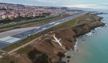 Avión se despista y queda atascado en un acantilado en aeropuerto de Turquía