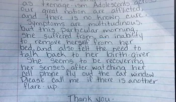 Madre escribe una divertida carta para disculpar a su hija perezosa 