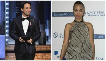 Zoe Saldaña y Lin-Manuel con Paseo de la Fama de Hollywood