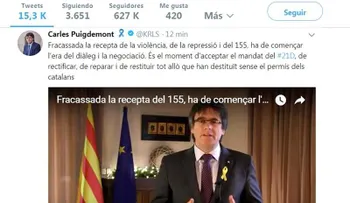  Puigdemont pide a Rajoy que negocie con el "legítimo gobierno" de Cataluña 