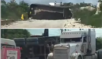 Tránsito paralizado por volcadura en El Derrumbao