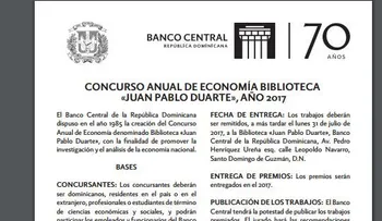 El BCRD convoca al concurso anual de economía biblioteca Juan Pablo Duarte, Año 2017