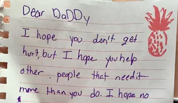 La carta inspiradora de una niña pequeña a su papá cuando salía a rescatar víctimas de Harvey