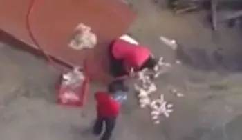 Empleados lava el pollo en el piso del restaurante (Video)