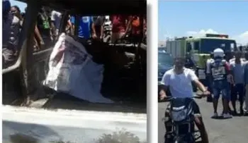 Guaguas se incendia en Autopista Las Américas y mueren dos niñas; dos varones heridos y un adulto entre la vida y la muerte 
