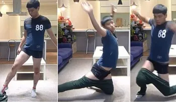 Mira como se pone el pantalón sin usar las manos