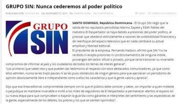 Grupo SIN niega cancelación de Zapete y Febles obedezca a presiones de Poder 