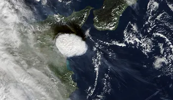 Así se ve un volcán en erupción desde el espacio