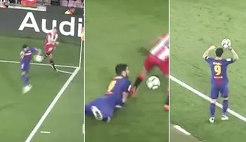 Los múltiples y descarados intentos de Luis Suárez por hacerse amonestar