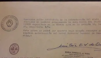 Dan a conocer "Acta histórica" sobre último documento oficial cuerpo de Eva Perón
