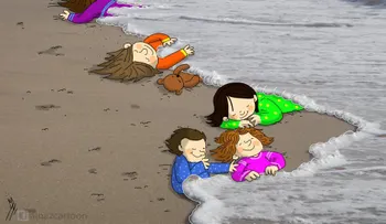 Artistas representan la muerte del niño sirio en la playa turca