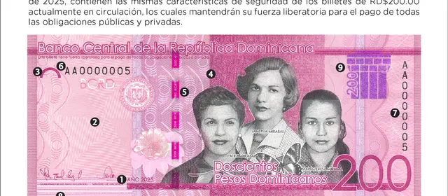 Banco Central emite billete de RD$200, año 2025
