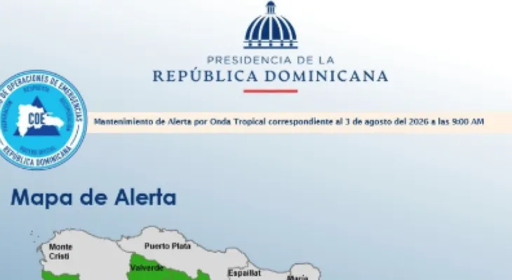 COE declara alerta verde en nueve provincias y el Distrito Nacional por onda tropical y vaguada